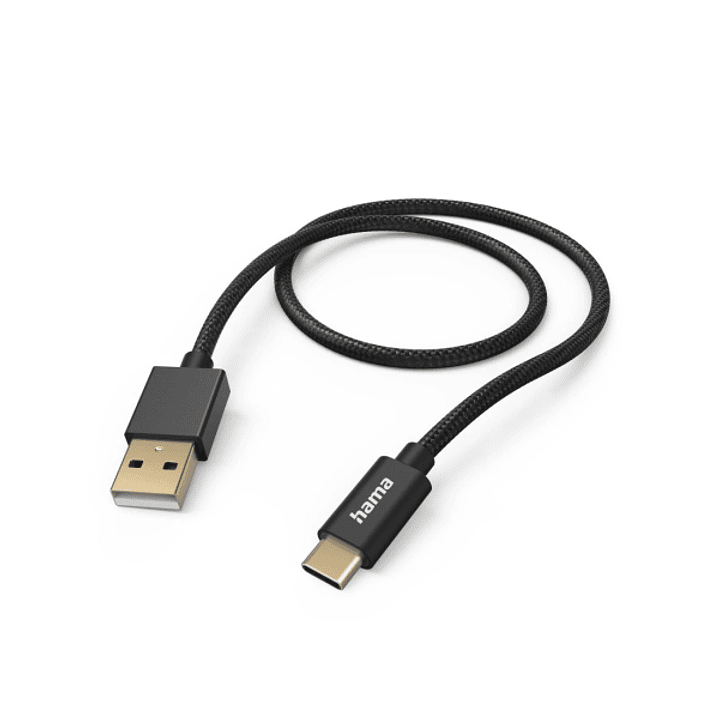 Hama Fabric Cable USB - Longitud 1.5m - USB-A Macho - USB-C Macho - Nailon - Velocidad hasta 480Mbps - Chapado en Oro - Color Negro 1