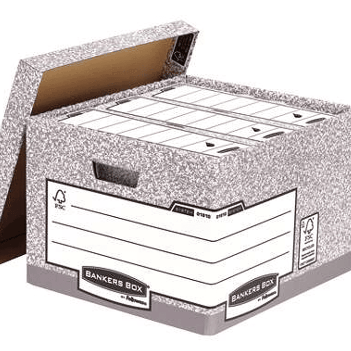 Fellowes Bankers Box Contenedor de Archivos Folio - Montaje Automatico Fastfold - Carton Reciclado Certificacion FSC - Color Gris 1