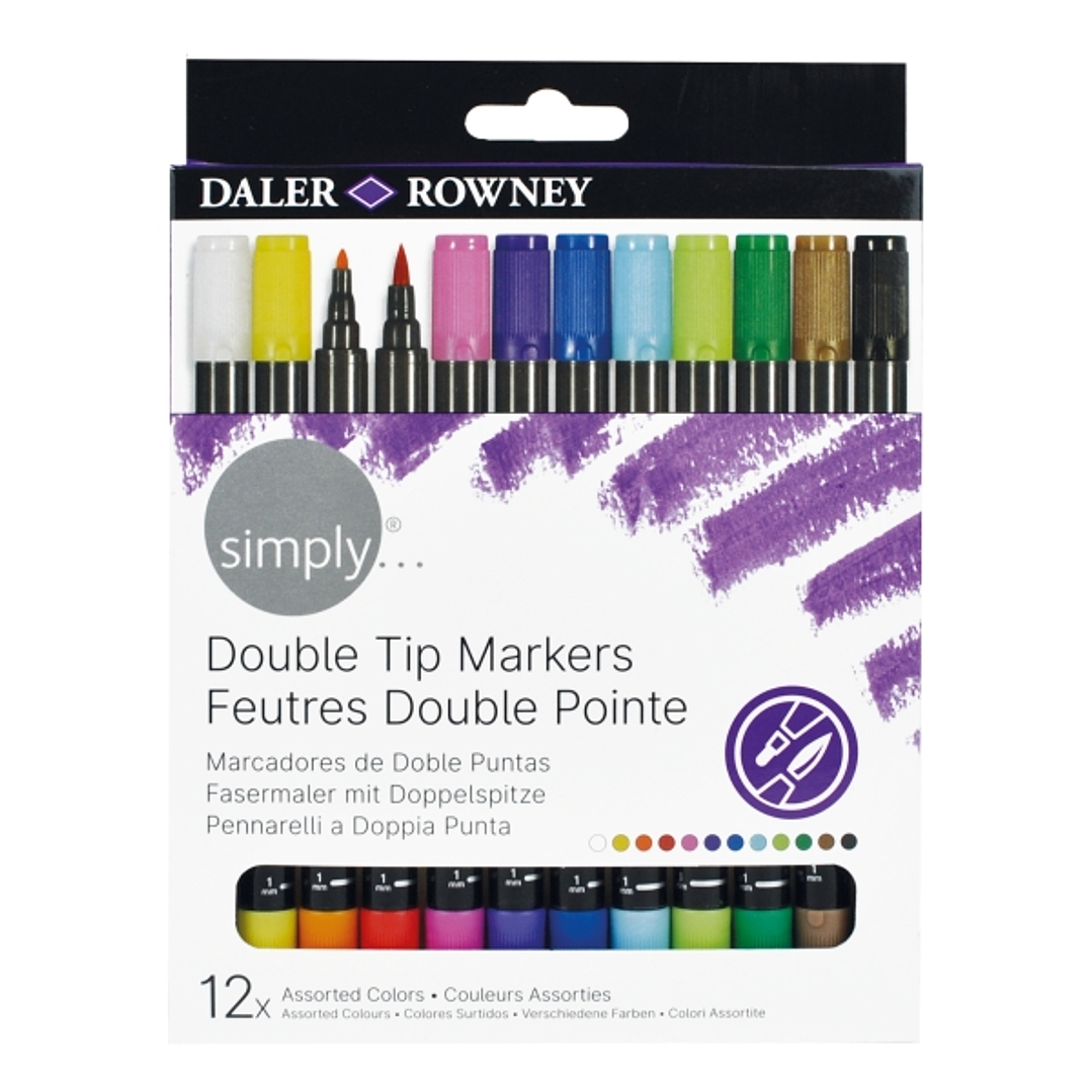 Daler Rowney Simply Pack de 12 Rotuladores Doble Punta - Colores Surtidos 1