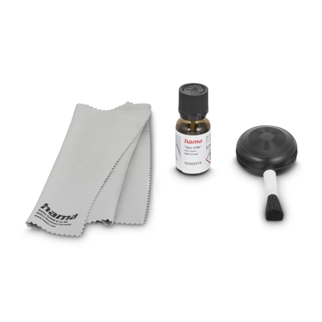 Hama Wet Set de Limpieza para Camaras - Pincel Soplador - Bayeta de Microfibra - Limpiador Liquido - Incluye Bolsa 1