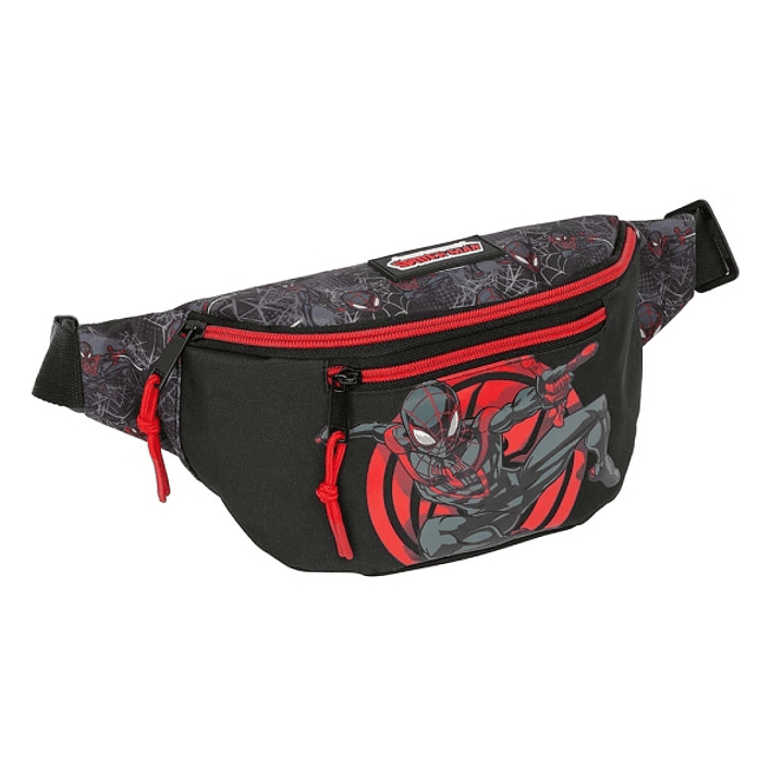 Safta Miles Morales Bolsa de Cintura - Cremallera - Cintas Ajustables - 2.49L - Material Resistente - 230x90x120mm - Color Negro y Rojo 1