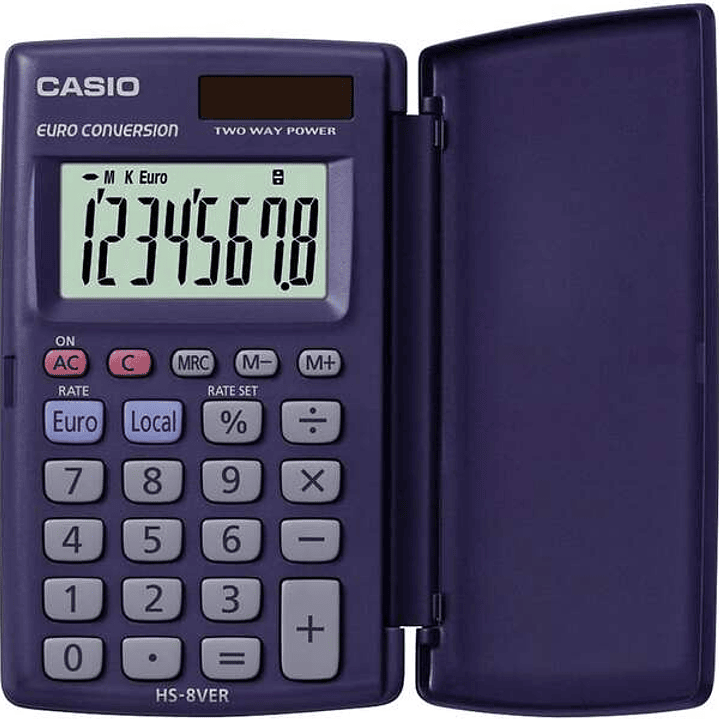 Casio HS-8VERA Calculadora de Bolsillo con Tapa - Pantalla LC Extragrande de 8 Digitos - Funcion Conversor de Euros - Color Azul Oscuro 1