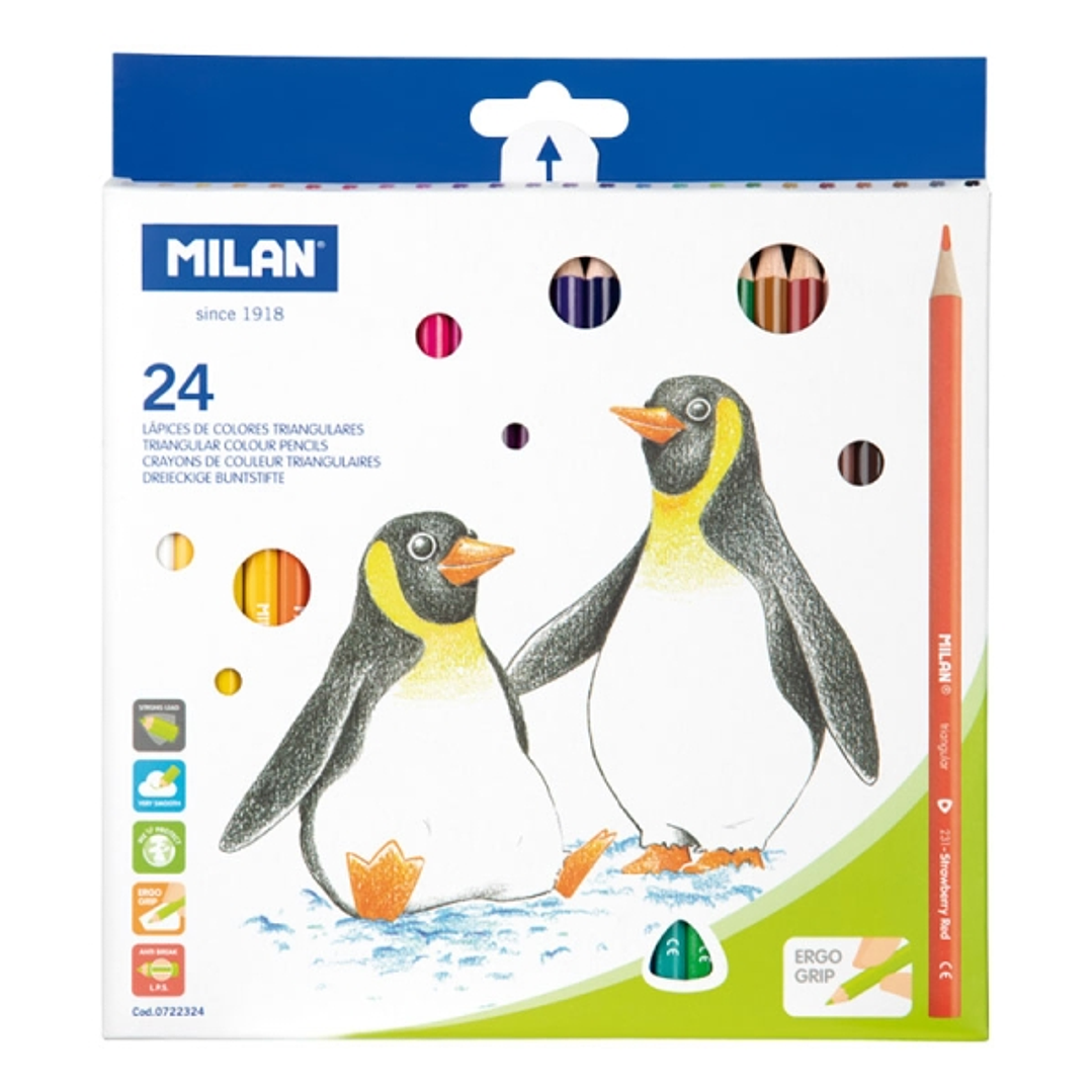 Milan Pack de 24 Lapices de Colores - Triangulares - Colores Surtidos 1