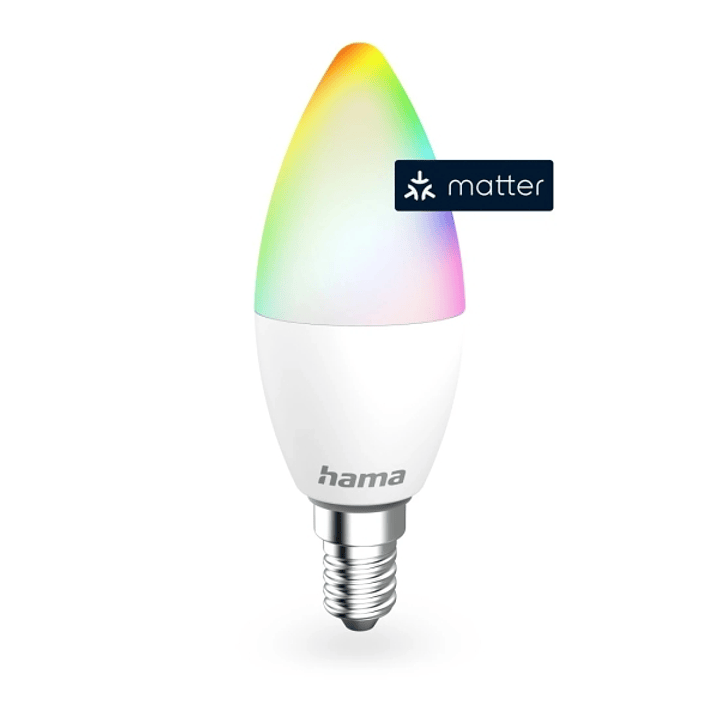 Hama Bombilla LED E14 Inteligente - Potencia 4.9W - RGBW - WiFi - Compatible con Asistente de Voz - Control con App - Forma de Vela - IP20 - Color Bla 1
