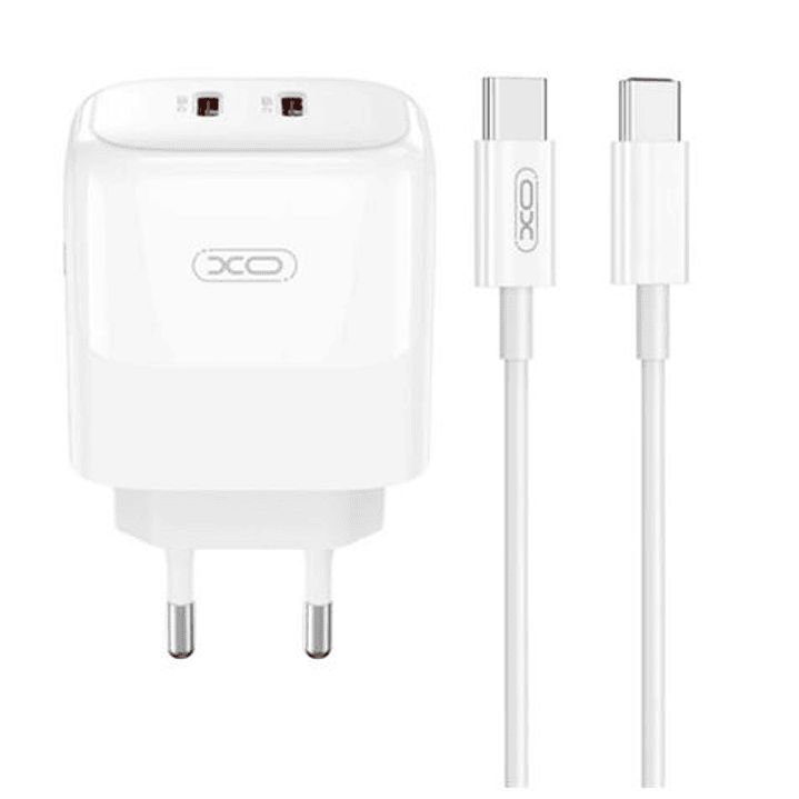 XO Pack Cargador de Corriente 2x USB-C 35W Carga Rapida + Cable USB-C 1m 1