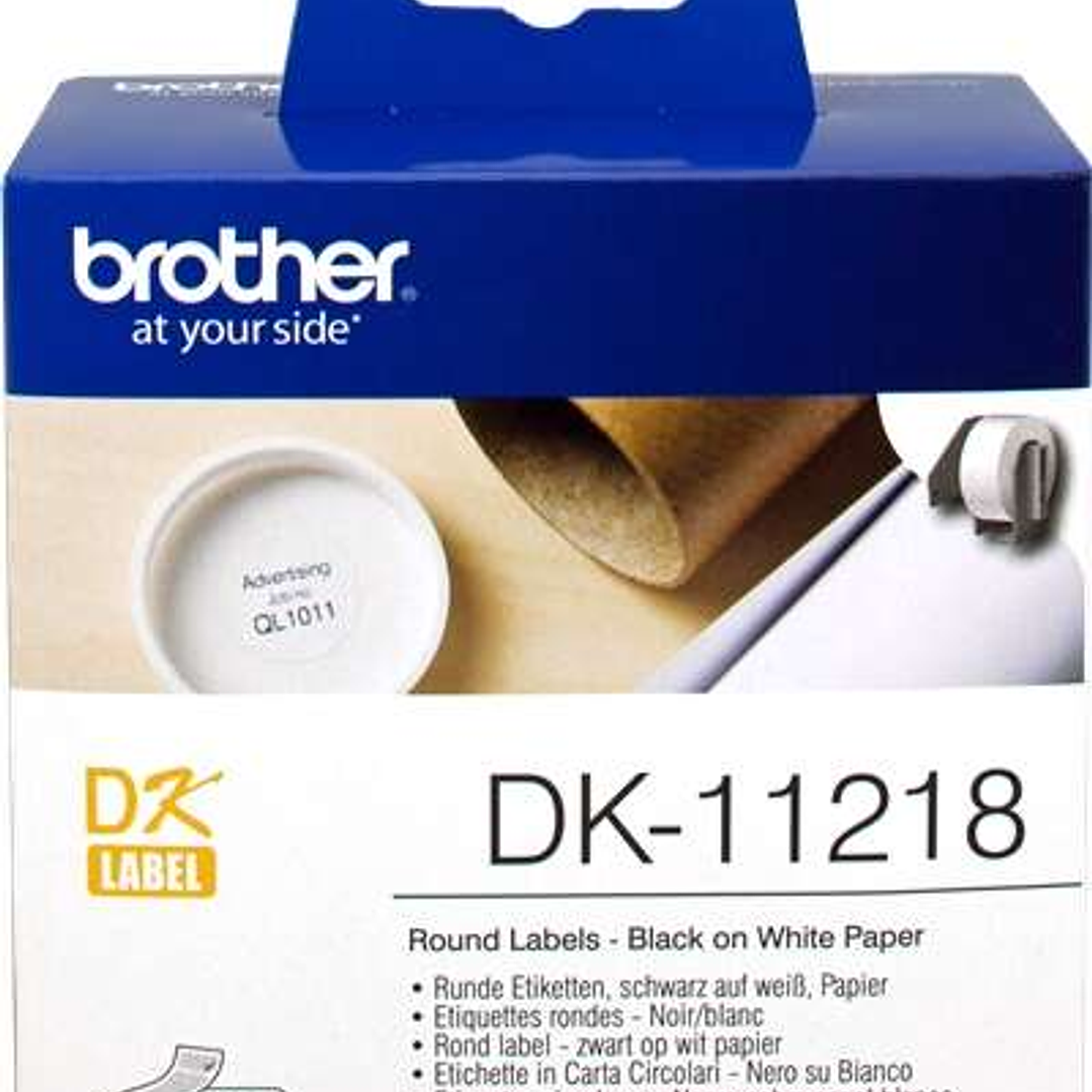 Brother DK11218 - Etiquetas Originales Precortadas Circulares - 24 mm de Diametro - 1000 Unidades - Texto negro sobre fondo blanco 1