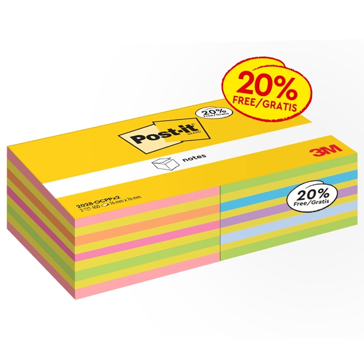 Post-It Pack de 2 Cubos de 450 Notas Adhesivas Reposicionables - Forma Cuadrada - Colores Surtidos 1