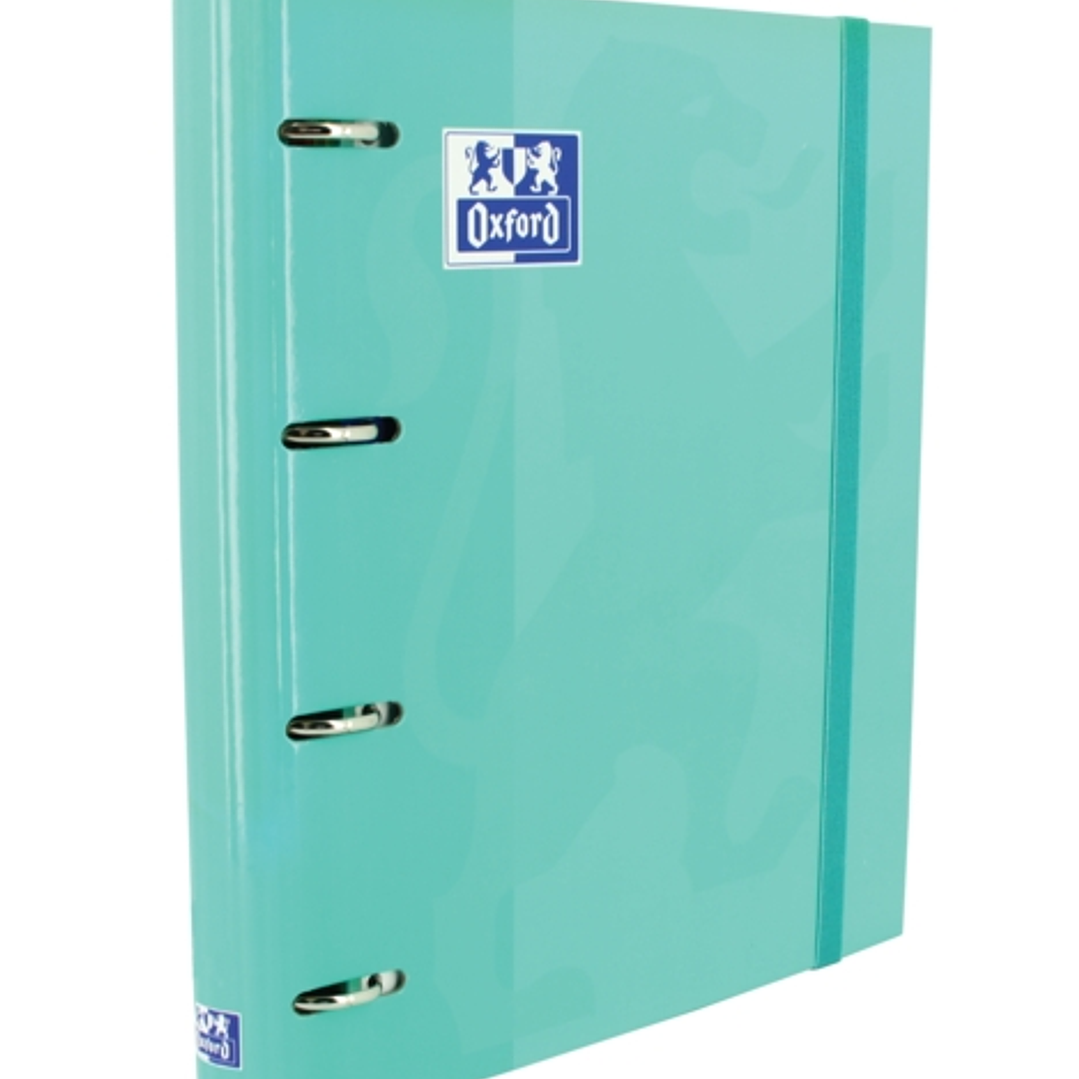 Oxford Europeanbinder Classic A4+ Carpeta de Anillas con Recambio Cuadricula 5x5 - Tapa Extradura - Cierre con Goma Elastica - Color Ice Mint 1