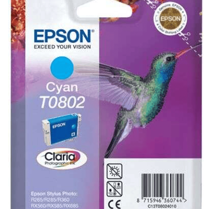 Epson T0802 Cyan Cartucho de Tinta Original - C13T08024011 1