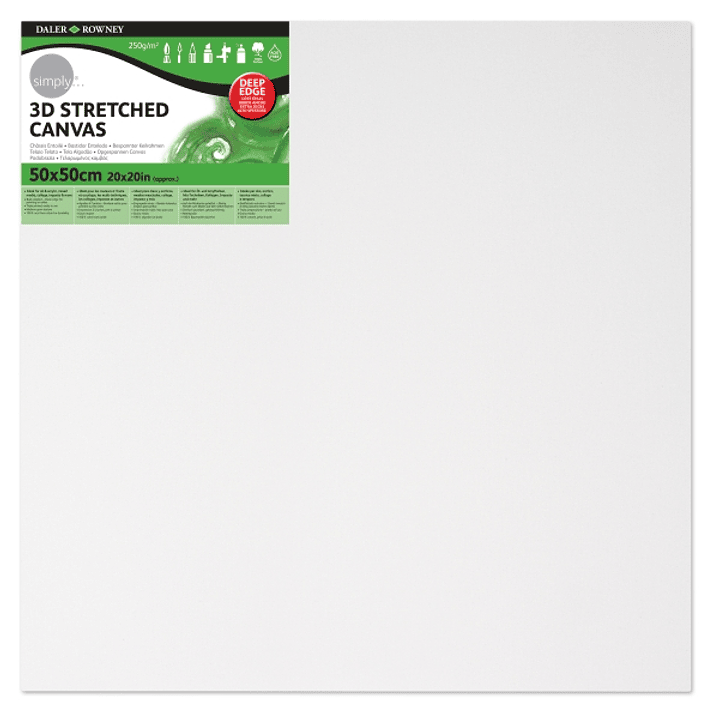 Daler Rowney Simply Bastidor Entelado 3D - 50x50cm - Imprimacion Triple - Grano Medio - 100% Algodon sin Acido - 250g - Color Blanco 1