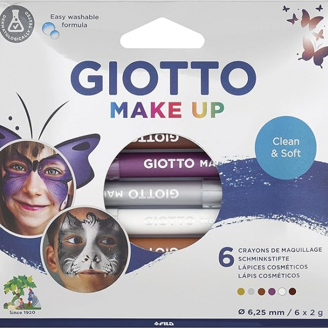 Giotto Make Up Metallic Pack con 6 Lapices Cosmeticos - Se Lava con Agua - Dermatologicamente Testado - Colores Metalicos Surtidos 1