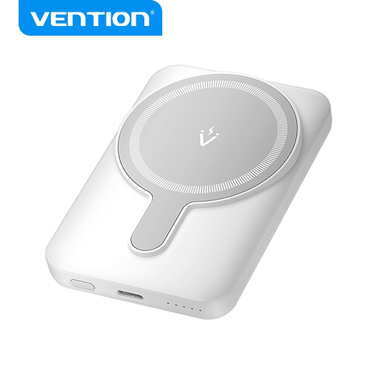 Vention PowerBank 5000mAh Magnetico Inalambrico - USB-C Dual - 20W - Display Luminoso - Carga Rapida - Material Resistente - Color Blanco 1
