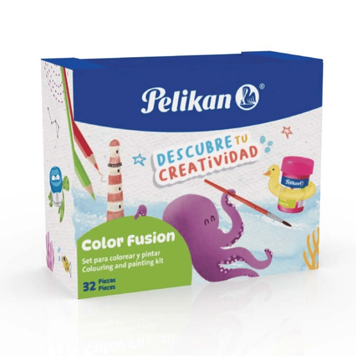 Pelikan Color Fusion Pack con 12 Rotuladores + 12 Lapices de Colores + 6 Botes de Tempera 25ml, Pincel y Recipiente para Agua 1