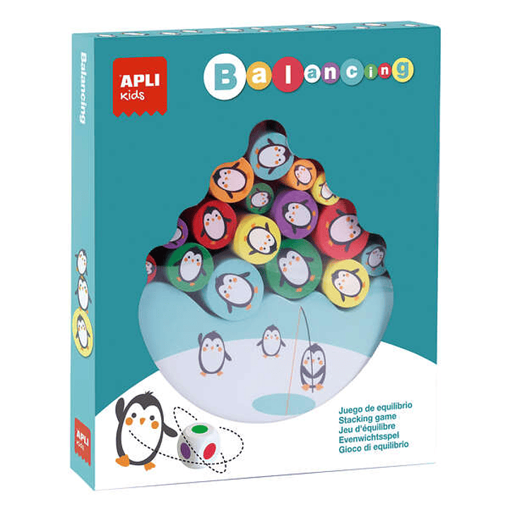 Apli Juego de Equilibrio de Pingüinos - 16 Piezas de Madera de Alta Calidad - Base en Forma de Iceberg - Dado con Colores - 3 Tamaños de Pingüinos - M 1