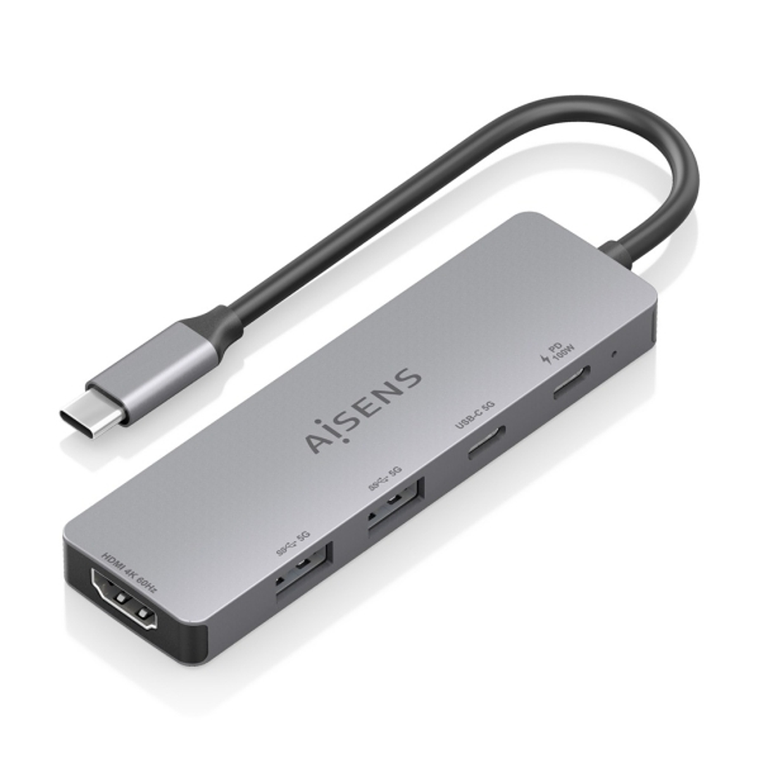 Aisens USB-C Dock 5 en 1 - USB-C a 1xHDMI - 2xUSB-A - 1xUSB-C - 1xUSB-C PD 100W - 15cm - Color Gris 1