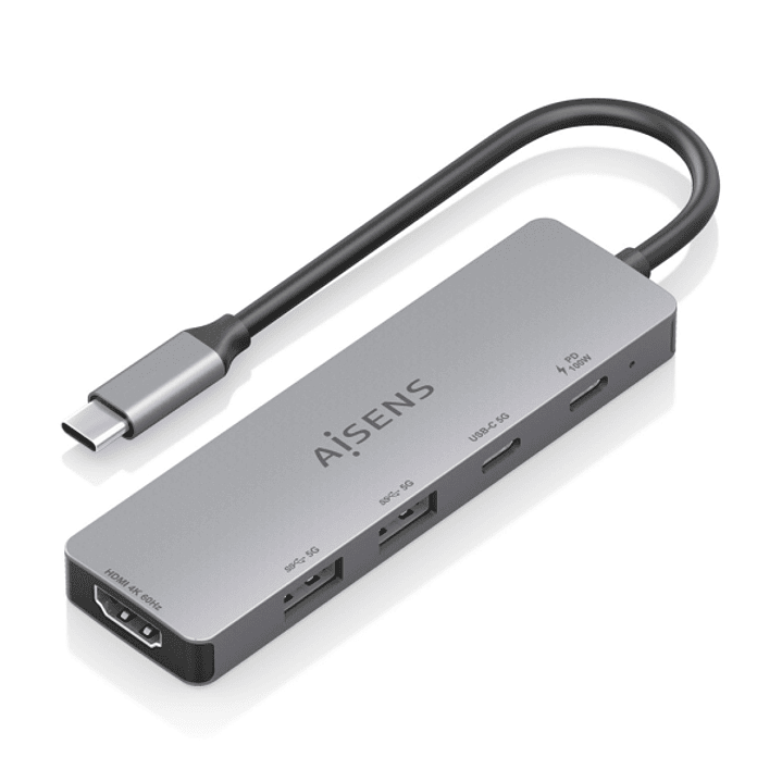 Aisens USB-C Dock 5 en 1 - USB-C a 1xHDMI - 2xUSB-A - 1xUSB-C - 1xUSB-C PD 100W - 15cm - Color Gris 1
