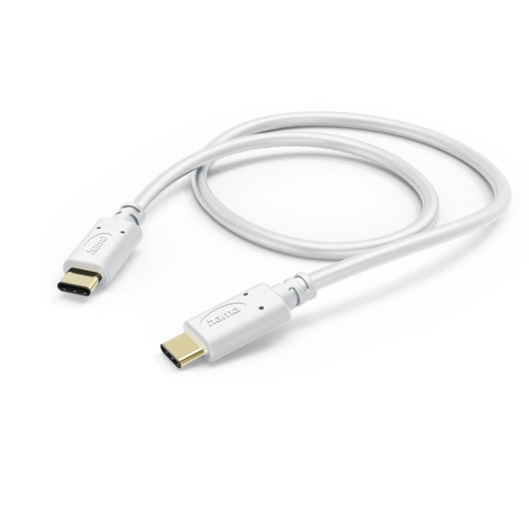 Hama Cable USB-C Macho - Potencia Maxima 60W - Longitud 1.5m - Velocidad hasta 480Mbps - Chapado en Oro - Color Blanco 1