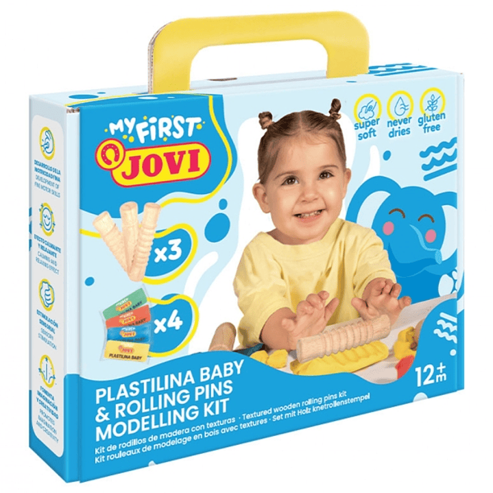 Jovi My First Plastilina Kit de Modelaje con 4 Pastillas de Plastilina 38gr + 3 Rodillos de Madera - Super Blanda - Estimula Creatividad y Sensibilida 1