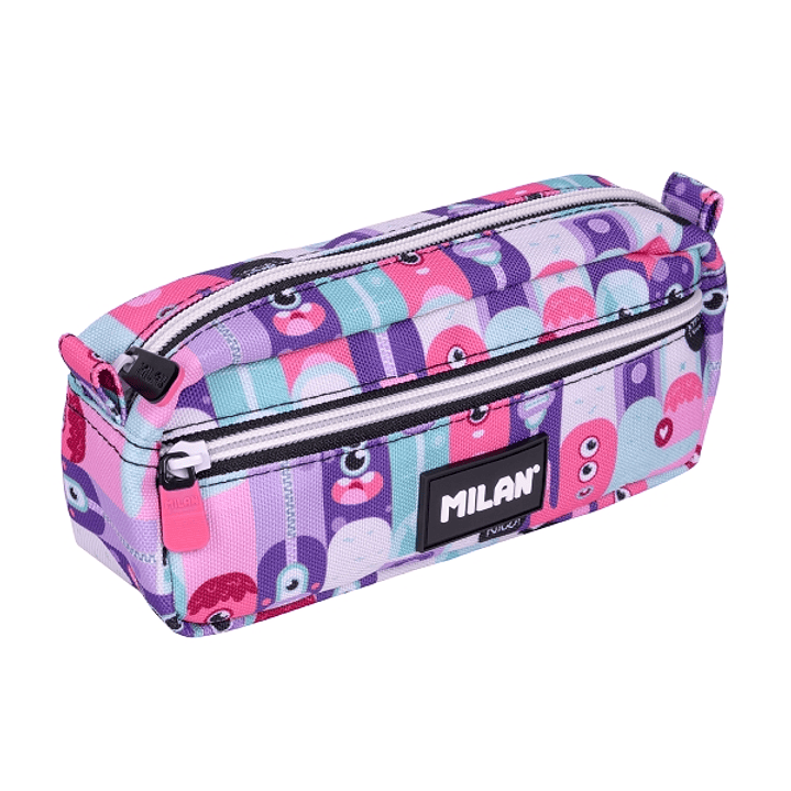 Milan Aliens 2 Estuche Portatodo - Rectangular - 2 Cremalleras - 21x8.5x6.1cm - Color Rosa 1