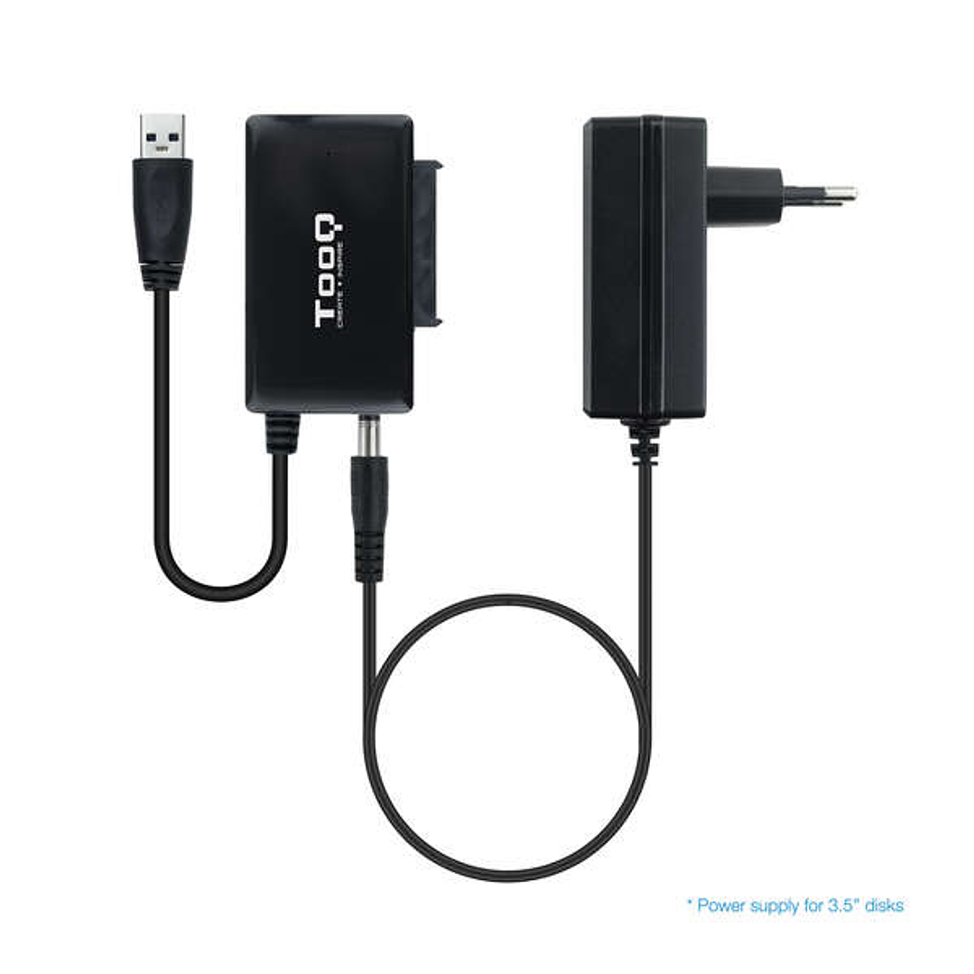 Tooq Adaptador USB 3.0 USB-A a SATA para Discos Duros de 2.5 y 3.5 con Alimentador - Color Negro 1