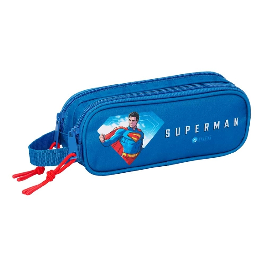 Safta Superman Portatodo - 2 Compartimentos con Cremalleras - Asa Lateral - 1L - 210x60x80mm - Color Azul Oscuro 1