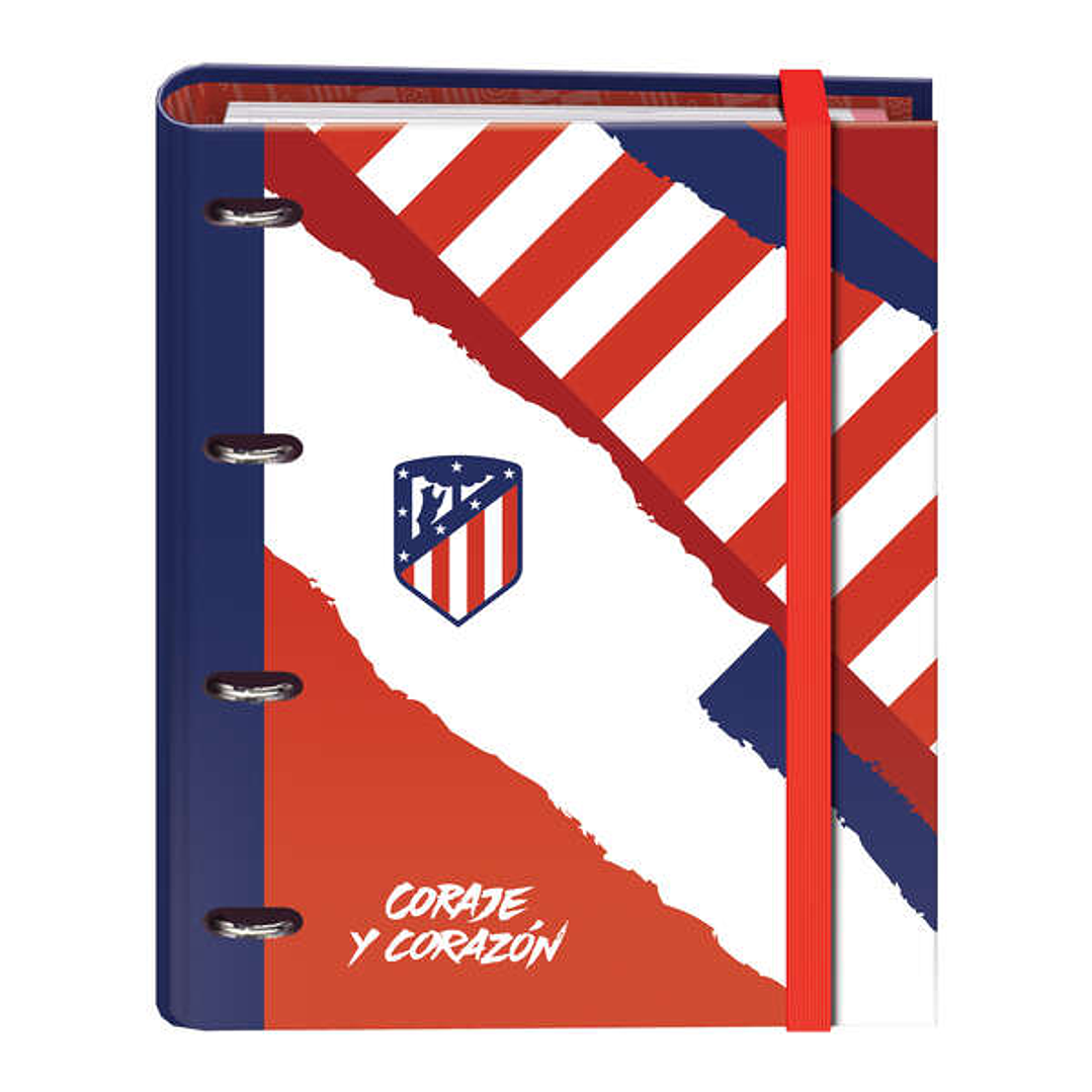 Dohe Atletico de Madrid Coraje y Corazon Carpeta de 4 Anillas Formato A4 con Recambio de 100 Hojas - 4 Separadores de Colores - Cierre con Goma Elasti 1