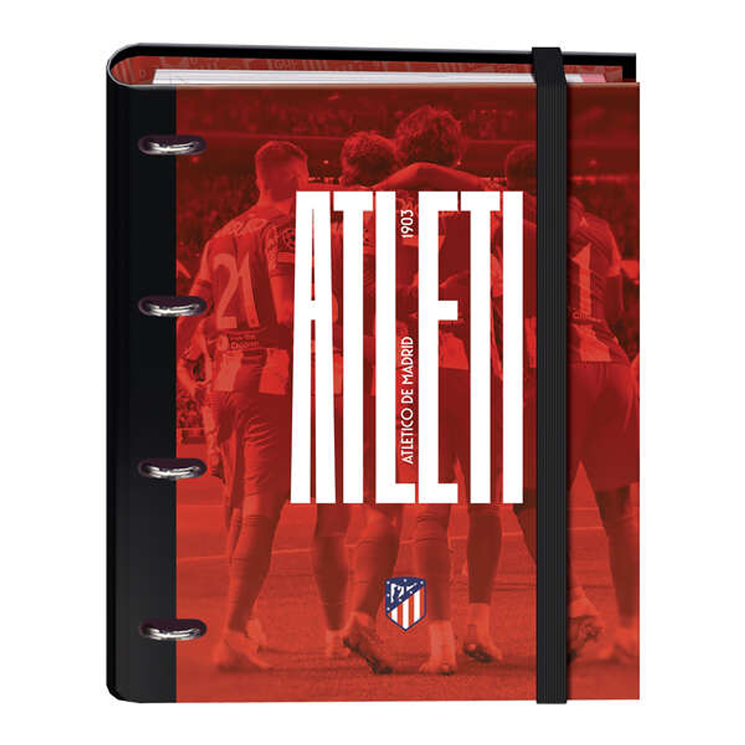 Dohe Atletico de Madrid Atleti Carpeta de 4 Anillas Formato A4 con Recambio de 100 Hojas - 4 Separadores de Colores - Cierre con Goma Elastica - Anill 1