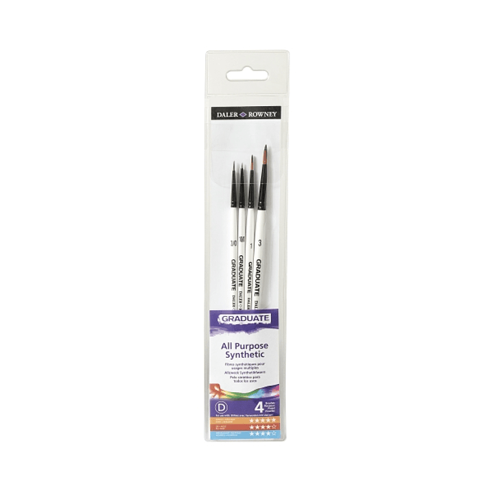 Daler Rowney Graduate Pack de 4 Pinceles Multitecnica - Pelo Sintetico - Mango Corto 1