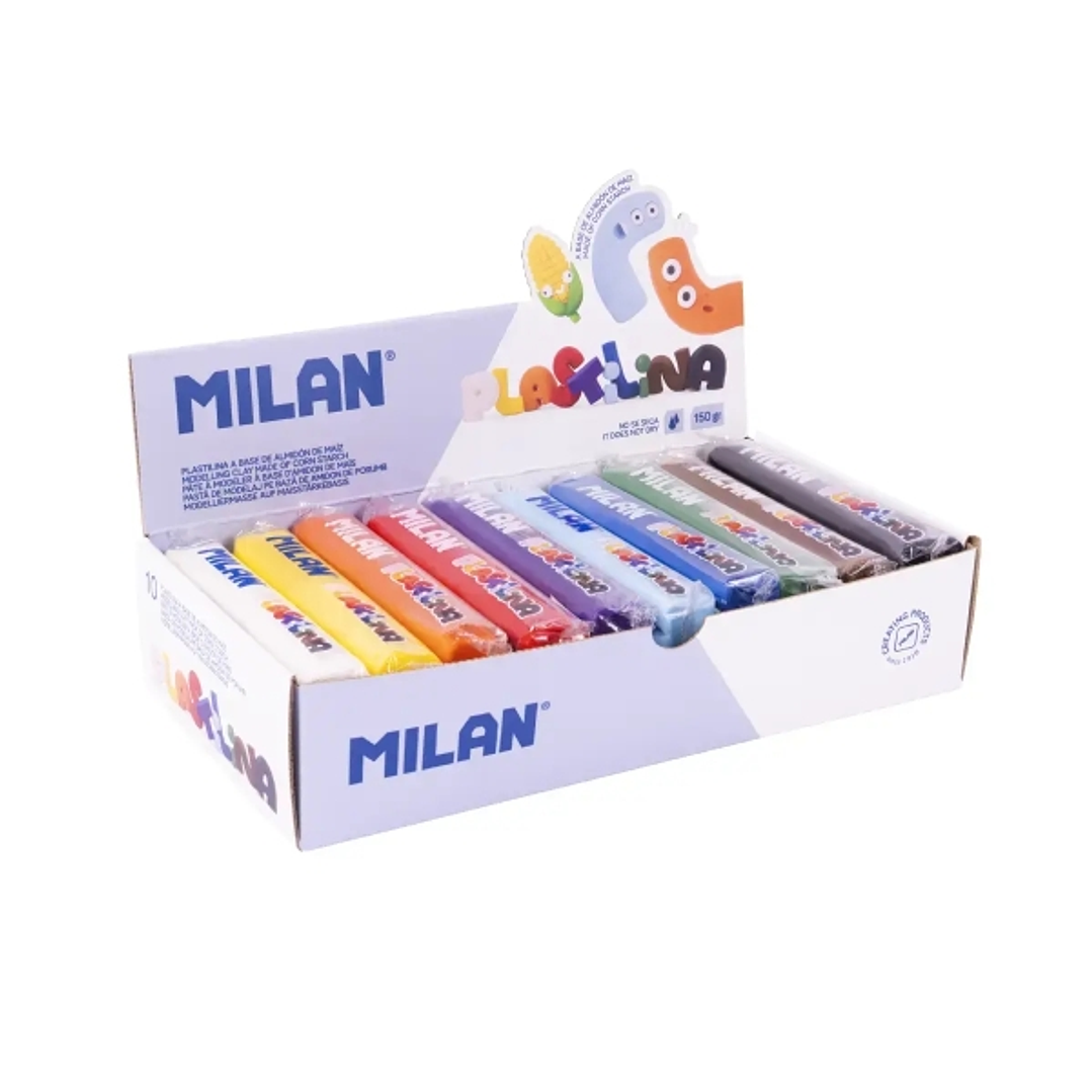 Milan Caja con 10 Barras de Plastilina de 150gr - Base de Almidon de Maiz - Sin Gluten - Mezclables - Colores Surtidos 1
