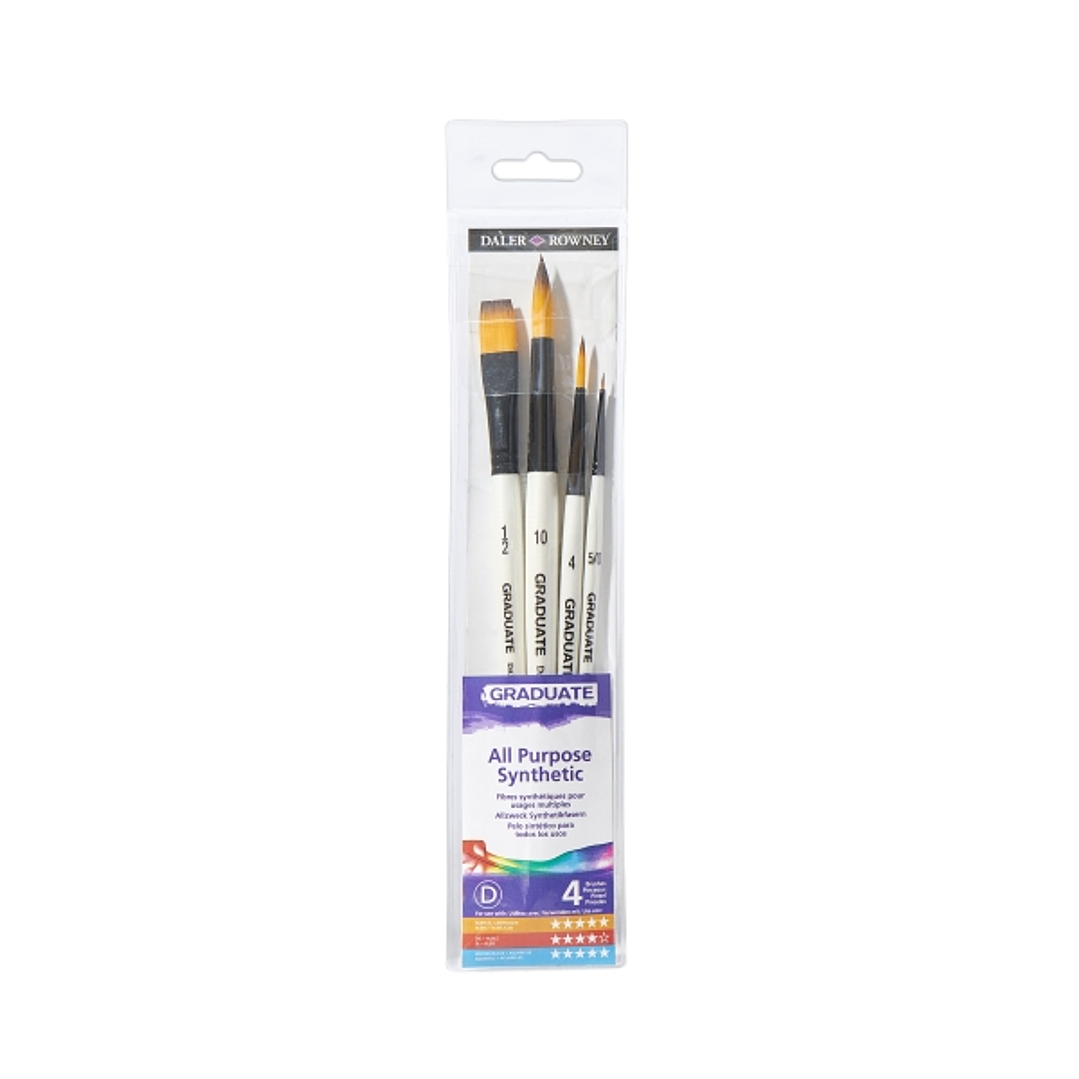 Daler Rowney Graduate Pack de 4 Pinceles Multitecnica - Pelo Sintetico - Mango Corto 1