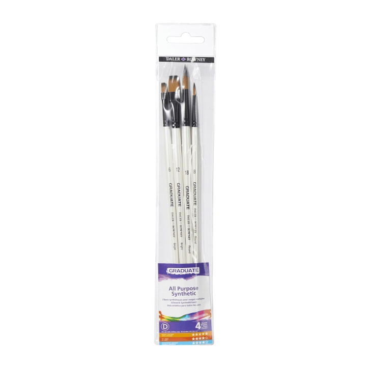 Daler Rowney Graduate Pack de 4 Pinceles Multitecnica - Pelo Sintetico - Mango Largo 1