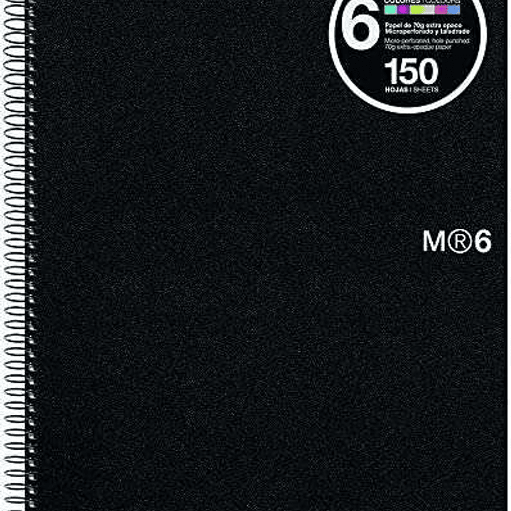 Miquel Rius Notebook6 Cuaderno de Espiral Formato A4 Horizontal 7mm - 150 Hojas de 70gr Microperforadas con 4 Taladros - Cubiertas de Polipropileno -  1