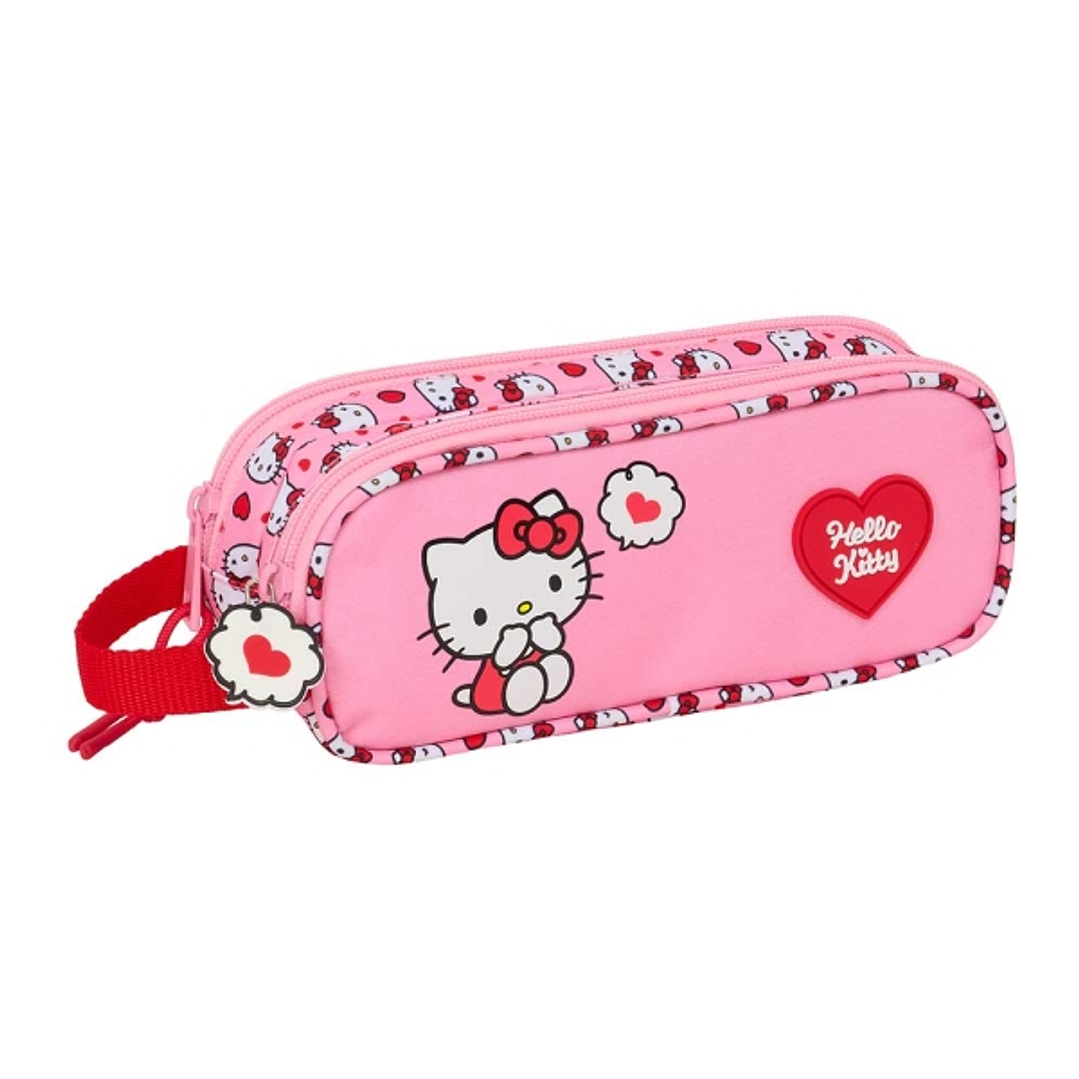 Safta Hello Kitty Portatodo - 2 Compartimentos con Cremalleras - Asa Lateral - 1L - 210x60x80mm - Color Rosa 1