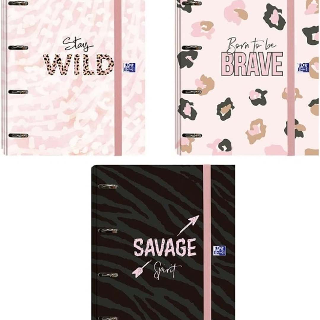 Oxford Animal Print Europeanbinder A4+ Carpeta de Anillas 4D 35mm con Recambio 5x5 - Lomo de 45mm - Tapa Extradura con Cierre de Goma elastica - 3 Dis 1