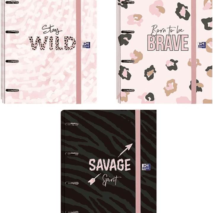 Oxford Animal Print Europeanbinder A4+ Carpeta de Anillas 4D 35mm con Recambio 5x5 - Lomo de 45mm - Tapa Extradura con Cierre de Goma elastica - 3 Dis 1