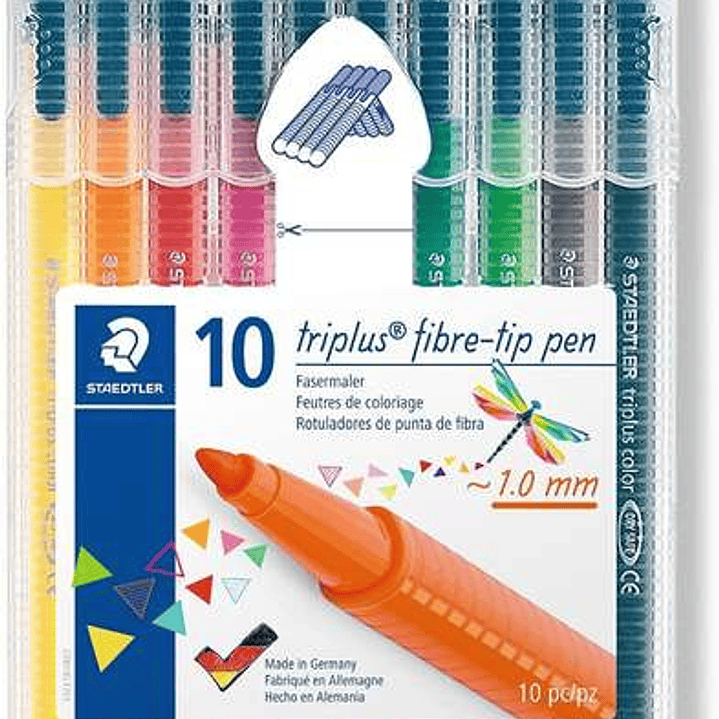 Staedtler Triplus Color 323 Pack de 10 Rotuladores de Punta Fina - Trazo de 1mm Aprox - Tinta Base de Agua - Colores Surtidos 1