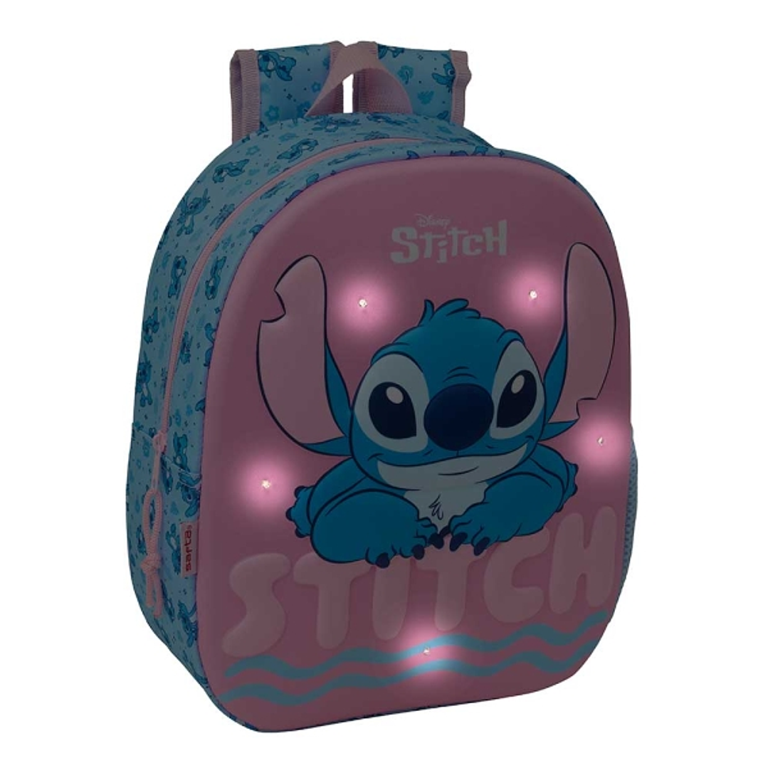 Safta Stitch Mochila 3D - Luces LED - Hombreras Acolchadas - Asa Superior Comoda - Portabotellas - 8.64L - 270x100x330mm - Color Azul 1