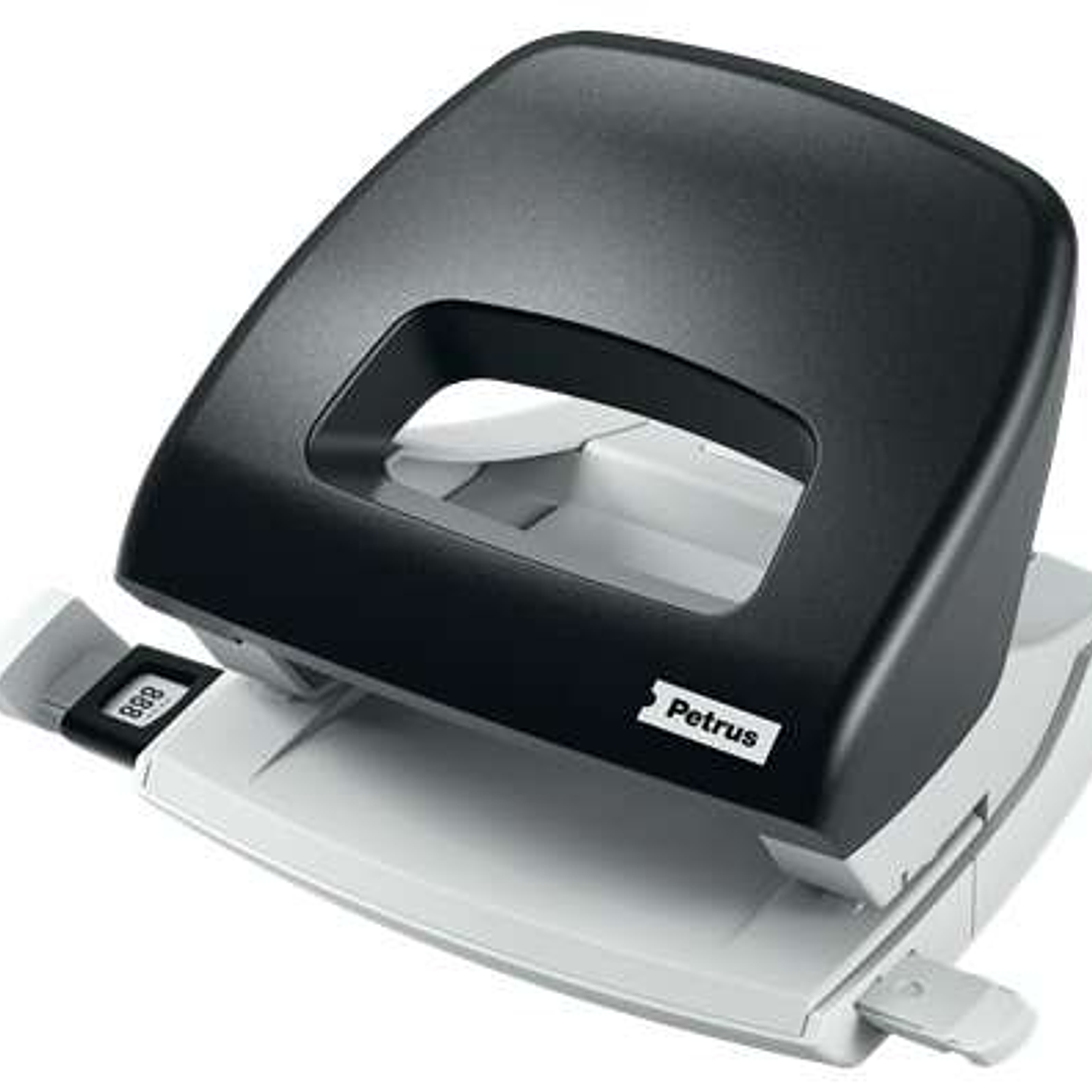 Petrus 80 Taladro Perforador Pequeño - Hasta 16 Hojas - Marcas de Formato - Facil Vaciado - Punzones 5.5mm - Color Negro 1