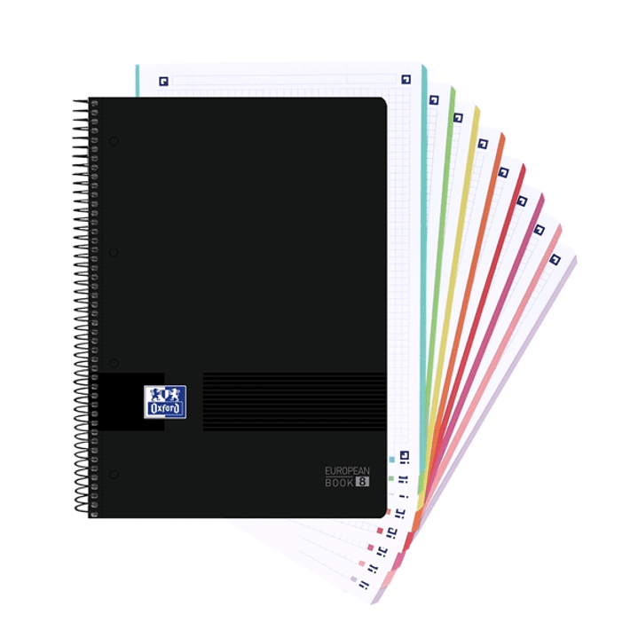 Oxford Europeanbook 8 Live & Go Cuaderno Espiral A4+ 160 Hojas Cuadricula 5x5 - 8 Bandas de Color - Tapa de Plastico Resistente - Color Negro 1
