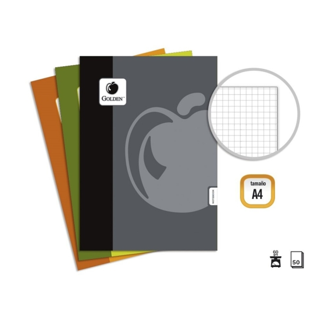 Golden Basic Pack de 10 Libretas Grapadas A4 50 Hojas 60grs Cuadricula - Colores Surtidos 1
