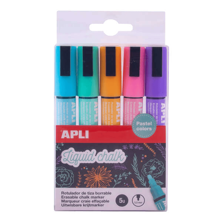 Apli Rotuladores de Tiza Liquida - Punta Redonda de 5.5mm - Colores Tierra Pastel - Ideal para Pizarras y Superficies No Porosas - Facil de Borrar - S 1