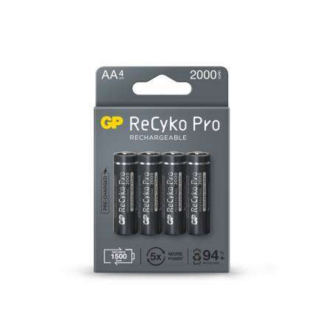GP ReCyko Pro Pack de 4 Pilas Recargables 2100mAh AA 1.2V - Precargadas - Ciclo de Vida: Hasta 1.500 Veces 1