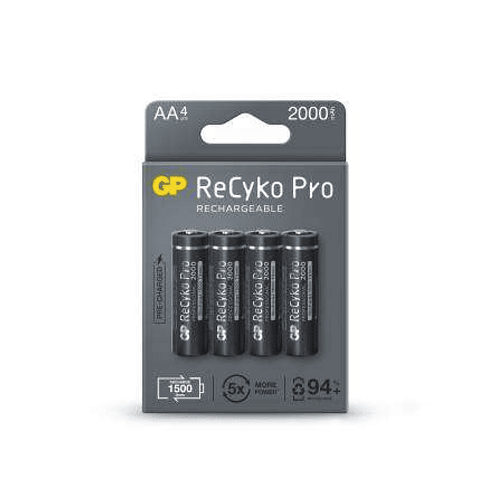GP ReCyko Pro Pack de 4 Pilas Recargables 2100mAh AA 1.2V - Precargadas - Ciclo de Vida: Hasta 1.500 Veces 1