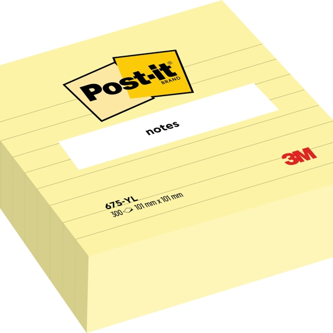 Post-It Bloc de 300 Notas Adhesivas Reposicionables - Forma Cuadrada - 101x101mm - Color Amarillo Claro 1