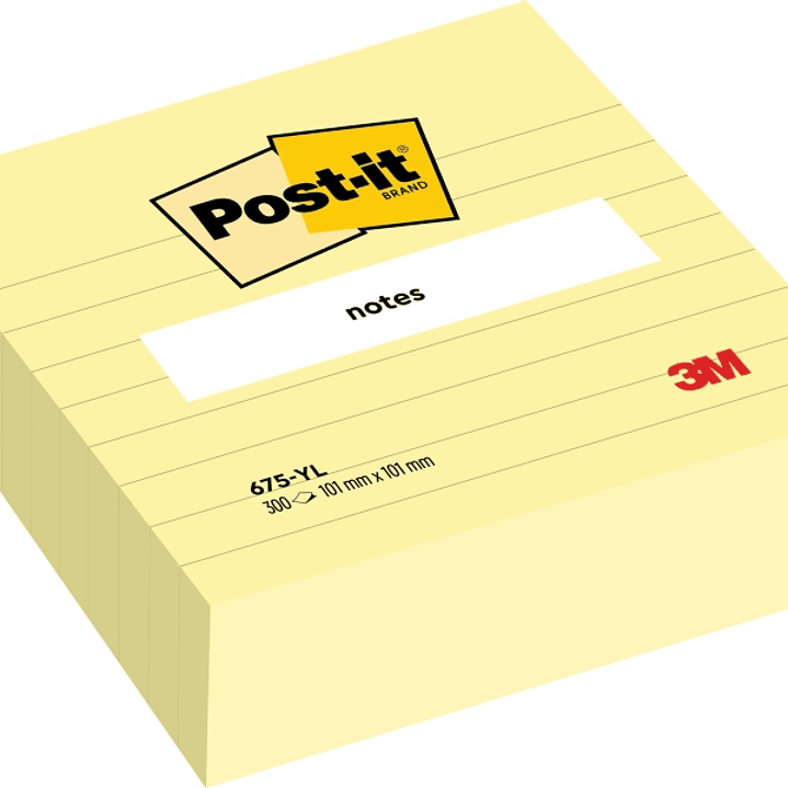 Post-It Bloc de 300 Notas Adhesivas Reposicionables - Forma Cuadrada - 101x101mm - Color Amarillo Claro 1