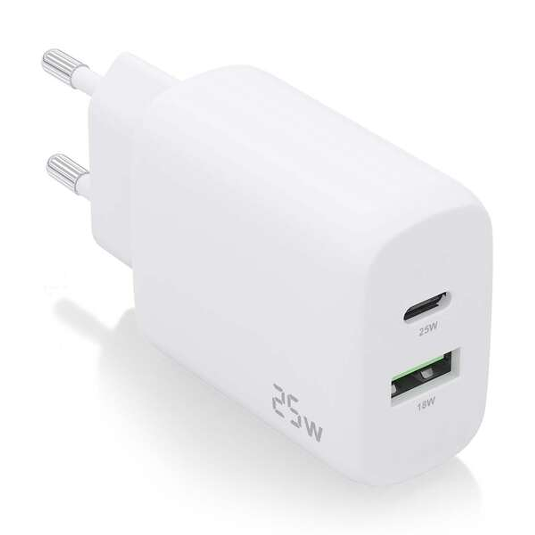 Aisens Cargador 25W - 1xUSB-C PD3.0 - 1xUSB-A QC3.0 - Color Blanco 1