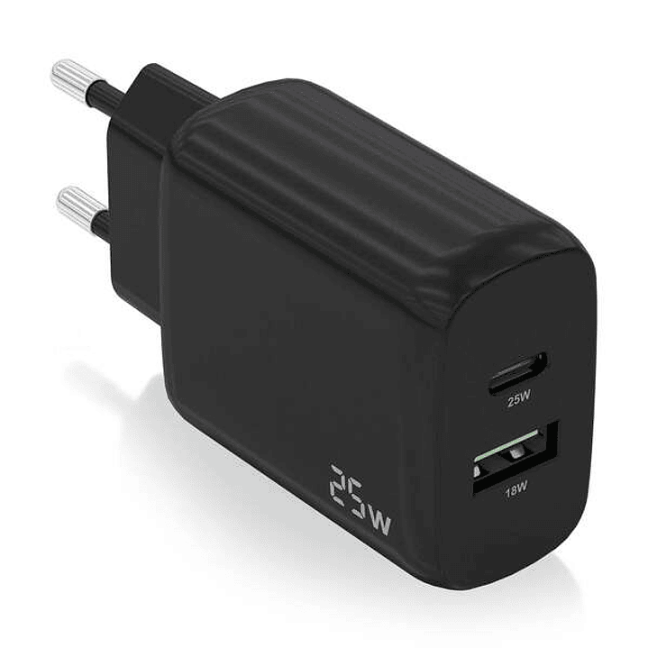 Aisens Cargador 25W - 1xUSB-C PD3.0 - 1xUSB-A QC3.0 - Color Negro 1