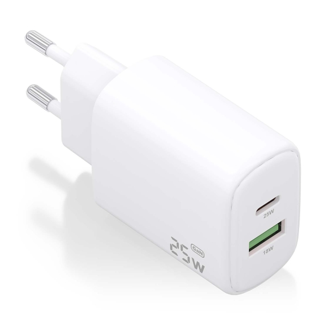 Aisens Cargador 25W - 1xUSB-C PD3.0 - 1xUSB-A QC3.0 - Color Blanco 1