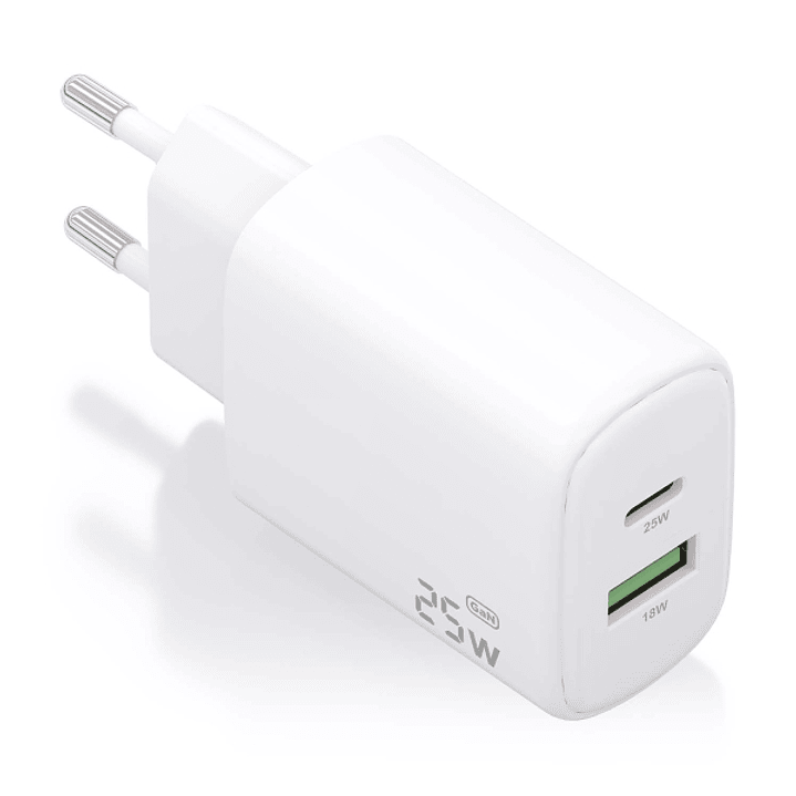 Aisens Cargador 25W - 1xUSB-C PD3.0 - 1xUSB-A QC3.0 - Color Blanco 1