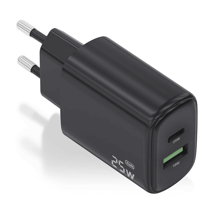 Aisens Cargador 25W - 1xUSB-C PD3.0 - 1xUSB-A QC3.0 - Color Negro 1